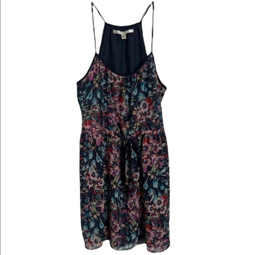 LC Lauren Conrad Spaghetti Strap Racer Back Dress  Navy Floral  Lined  Size  12